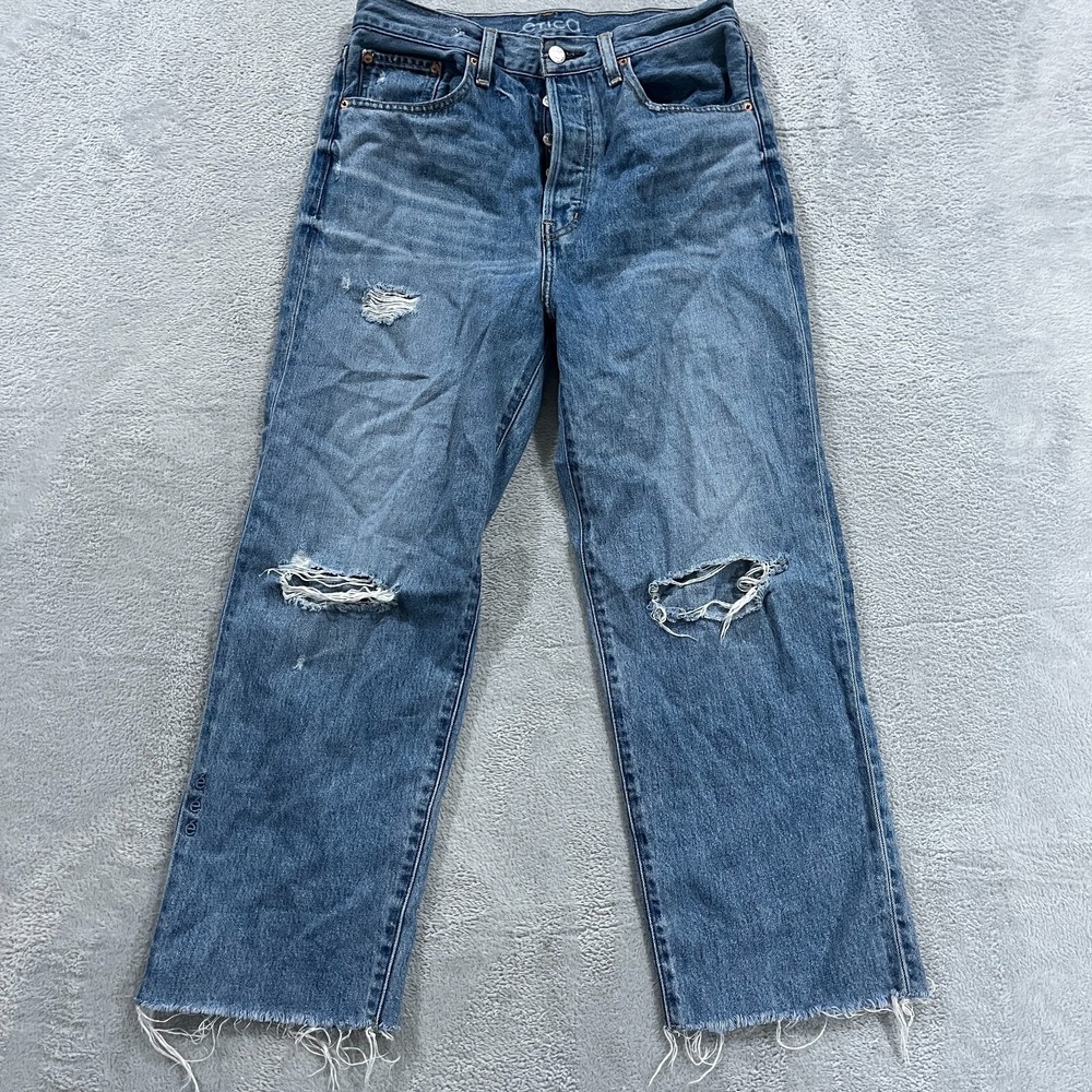 Etica Jeans Women's 27 Denim Straight Distressed High-Rise Y2K‎ 28x24.5 Baggy